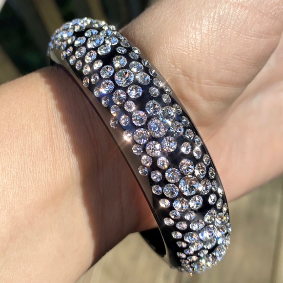 Acrylic Bangle Bracelet Embellished With European Crystal Stones - Picture 3 of 10